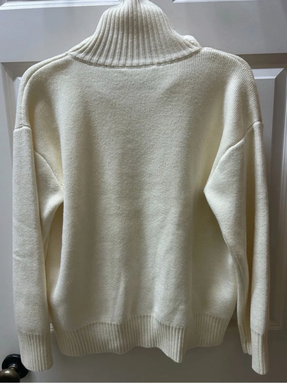 Anthropologie Cream Hooded Half-Zip Pocket Sweater